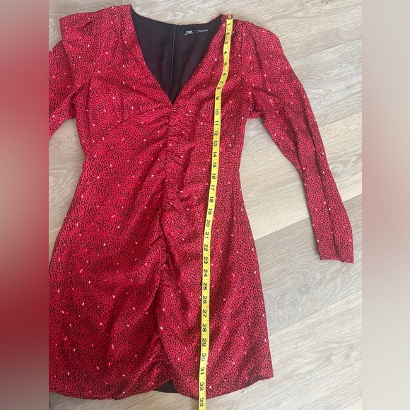Zara Red Ruched Mini Dress - Picture 6 of 8